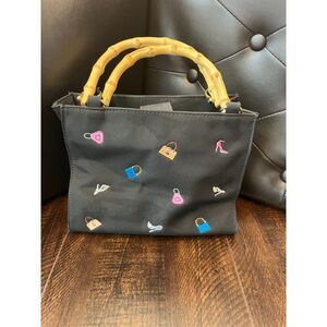 Y2K/Vintage Tiannl Bamboo Handle Purse – Black Fashion Print Tote